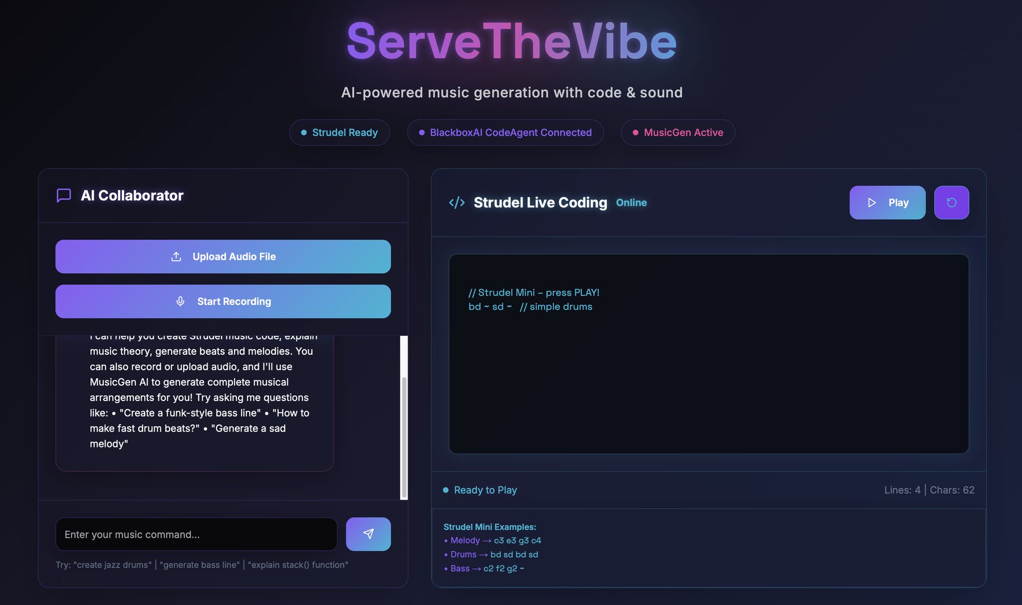 ServeTheVibe split screen interface
