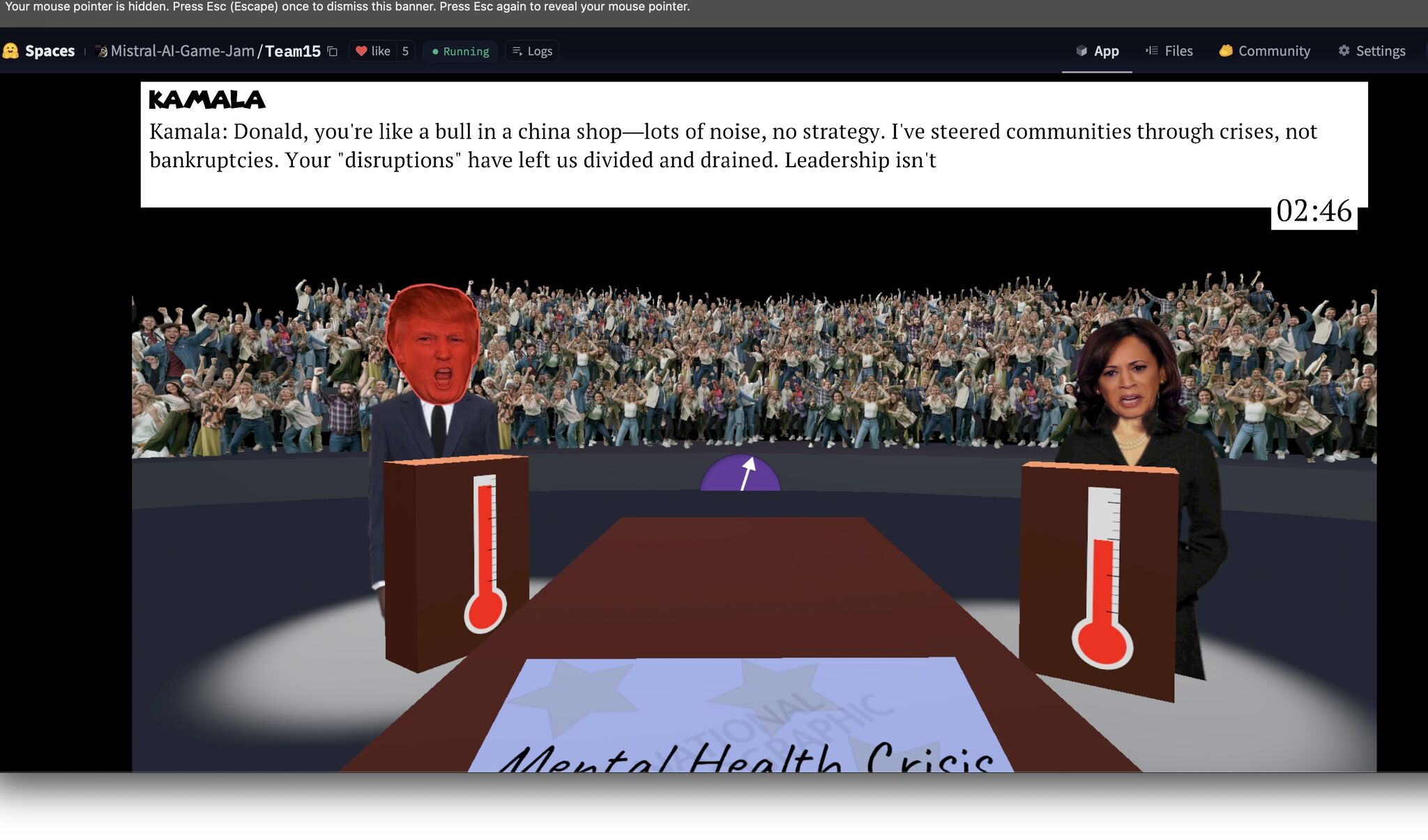Gameplay showing anger meters for candidates